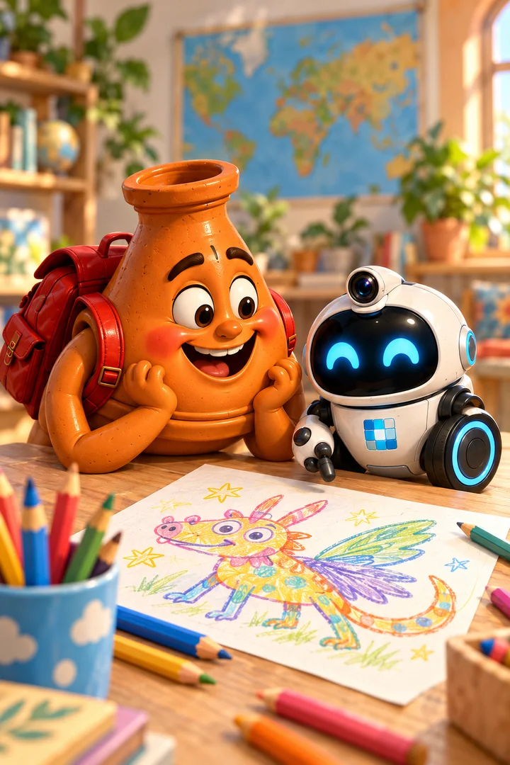 Toto and Pixel’s AI adventure illustration